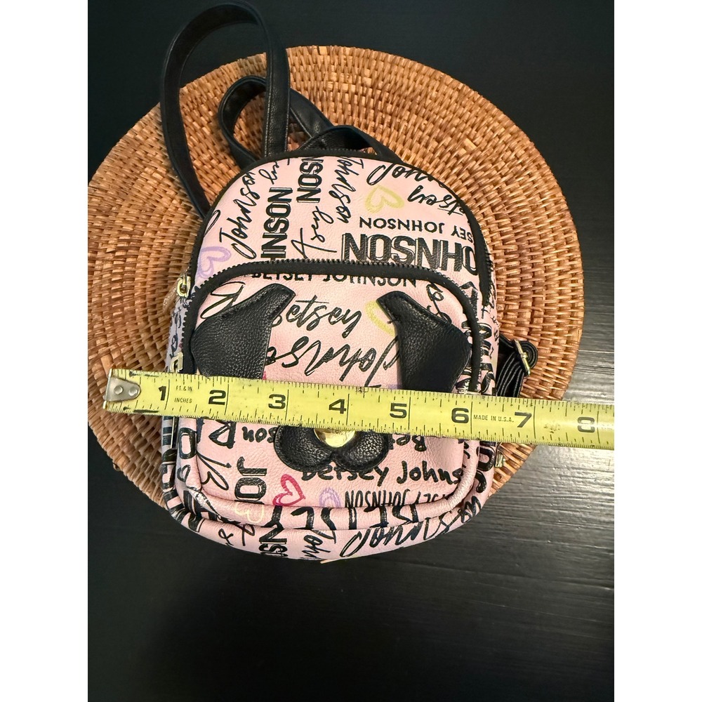 Betsey Johnson Pink Script Logo Mini Backpack Dog Face Heart Faux Leather Bag - Picture 3 of 6